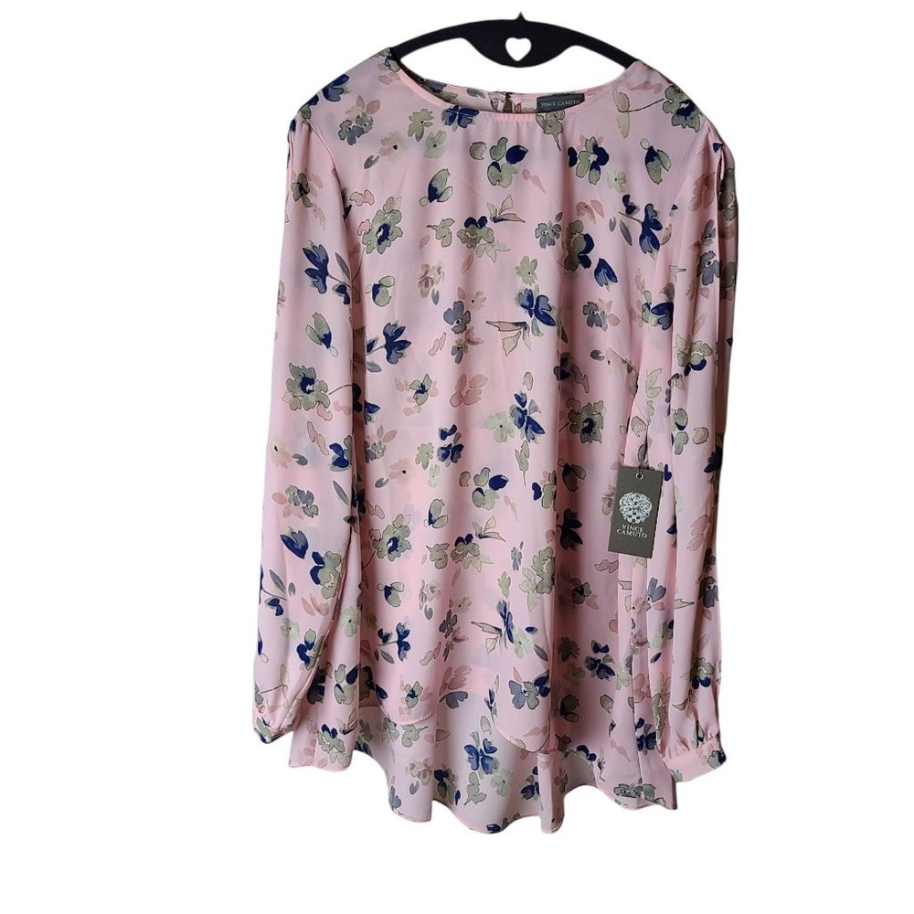 NWT Vince Camuto Pale Dahlia Pink Floral Open Sleeve Blouse Size M